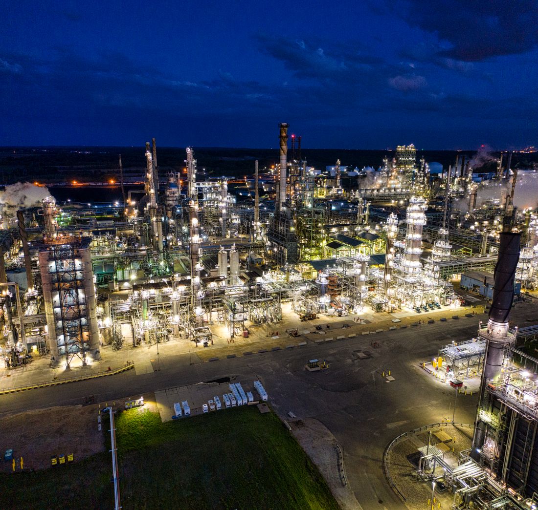 Illuminated refinery at night